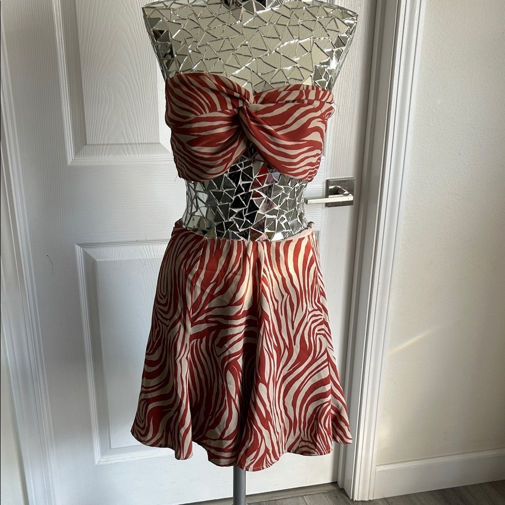ACOA Red and White Zebra 2 piece Skirt and Bandeau Set M